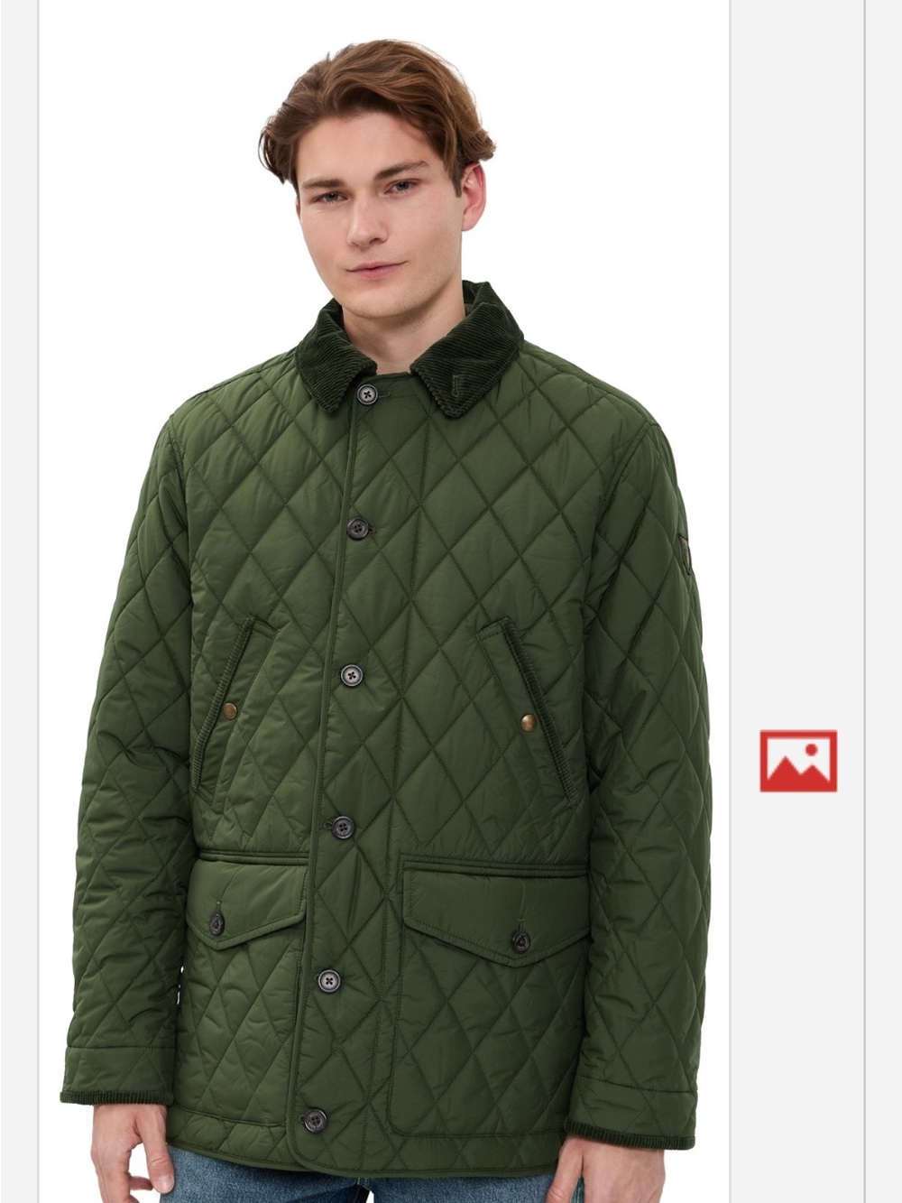 Ralph Lauren Olive Green Quilted Field Jacket with Corduroy Collar